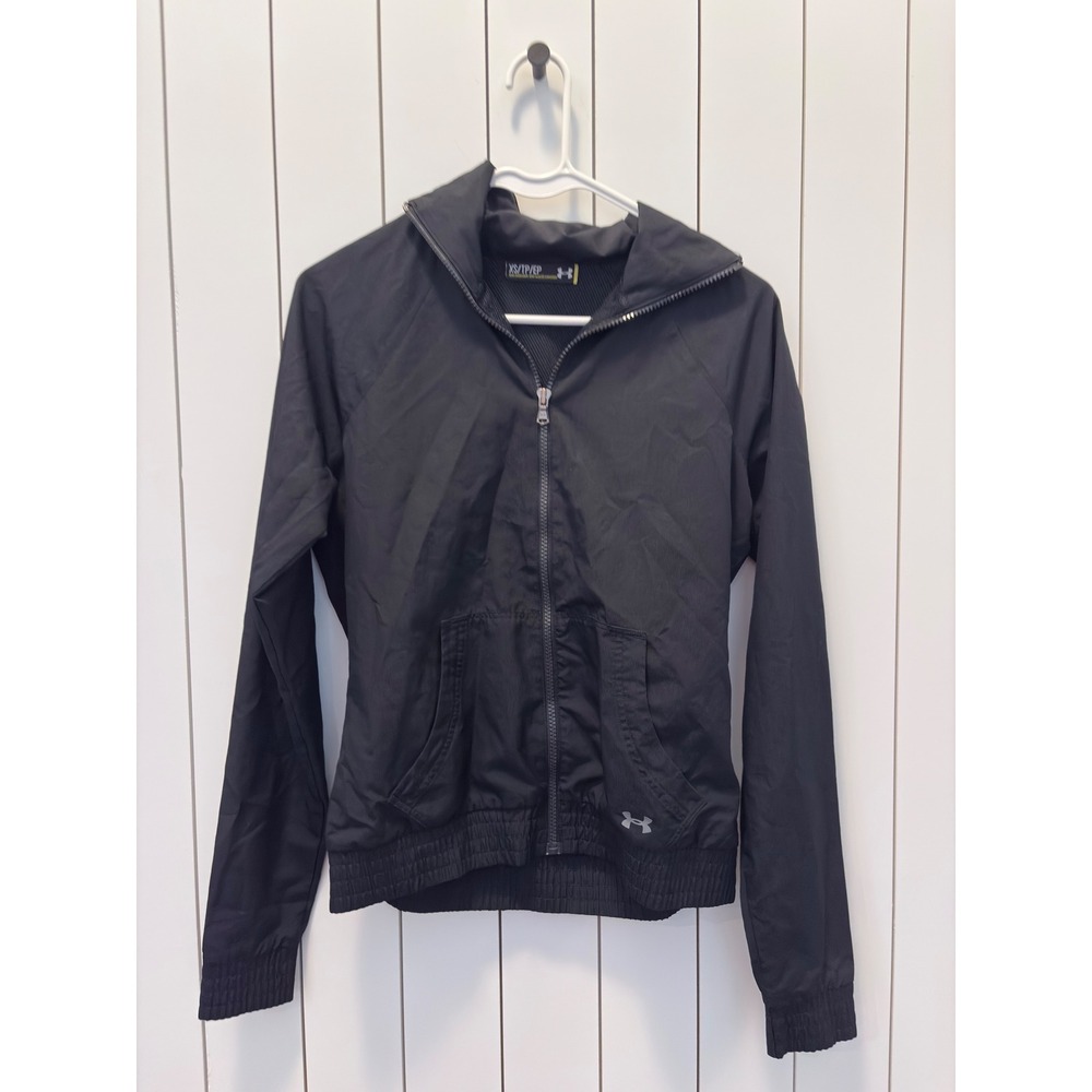 Under Armour Windbreaker Jacket Womens XS Black Full Zip Pockets Athleisure
